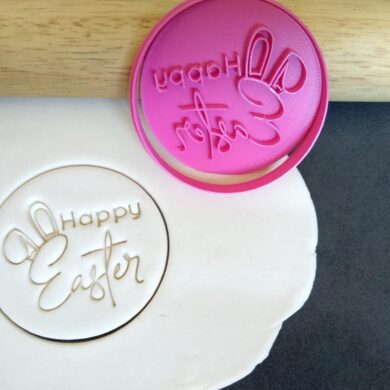 Happy Easter with Bunny Ears Cookie Fondant Stamp Embosser and Cutter