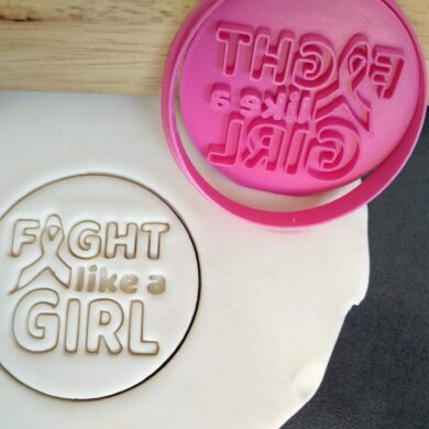 Fight Like a Girl / Cancer Ribbon Cookie Fondant Embosser Stamps and Cutter