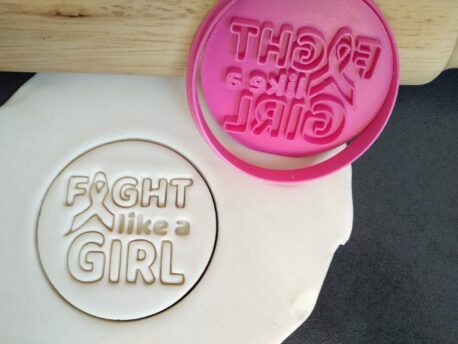 Fight Like a Girl / Cancer Ribbon Cookie Fondant Embosser Stamps and Cutter