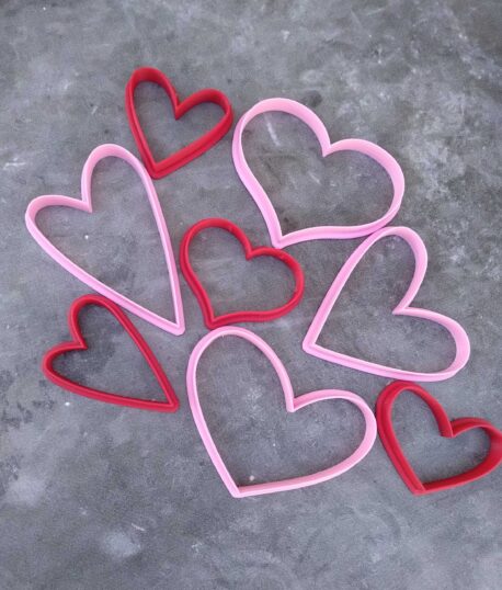 Rustic Heart Cookie Cutter & Fondant Cutter Set of 4 - Modern Heart, Wide Heart, Funky Heart, Skinny Whimsical Shape Cutters