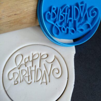 Happy Birthday (style 3) Cookie Fondant Embosser Stamp & Cutter