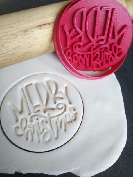 Merry Christmas (style 3) Cookie Fondant Embosser Stamp & Cutter