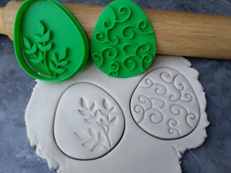 Easter Egg Shape Cookie Cutter and 2 Cookie Embosser Patterns