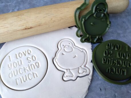 Duck Cookie Cutter & Fondant Embosser Stamp “I love you so Ducking Much” Valentines Day