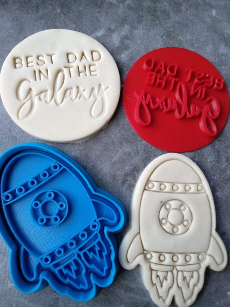 Best Dad in the Galaxy Rocketship Cookie Fondant Stamp Embosser and Cutter – Fathers Day
