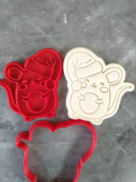 Christmas Mouse Cookie Cutter and Fondant Embosser Impress Stamp