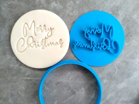 Merry Christmas (style 4) Cookie Fondant Embosser Stamp & Cutter