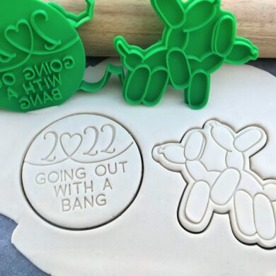 2022 Going out with a Bang Text Embosser with Adult Balloon Dogs Cookie Stamp and Cutter Set - Happy New Year 2022 Cookie Embosser