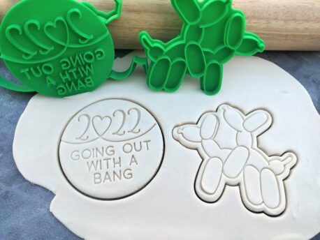 2022 Going out with a Bang Text Embosser with Adult Balloon Dogs Cookie Stamp and Cutter Set - Happy New Year 2022 Cookie Embosser