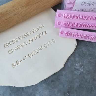 Quirky Alphabet Cookie Fondant Embosser Stamp Set (including 3 of each Letter & Number, 2 Stamp Holders) Font Set