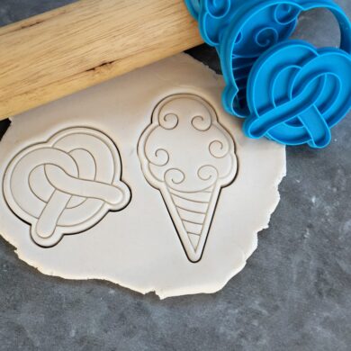 Carnival (Set 2) Pretzel and Fairy Floss / Cotton Candy Cookie Fondant Embosser Stamp & Cutters Set