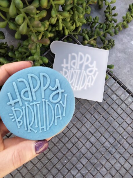 Happy Birthday Round Style Text Fondant Cookie Stamp with Raised Detail