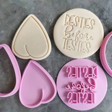 Besties before Testes Cookie Cutter and Fondant Embosser Set for Galentines Day Valentines Day Cookies