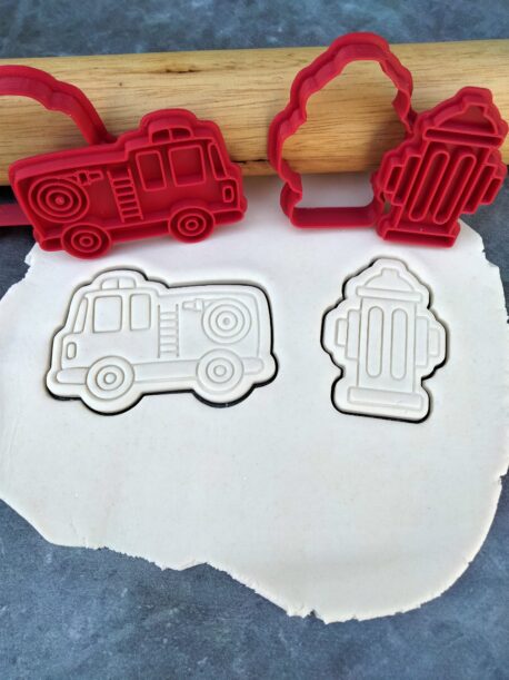 Fire Truck and Fire Hydrant Cookie Cutter and Fondant Embosser Set