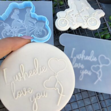 I wheelie love you with couple on bicycle silhouette Cookie Cutter and Fondant Embosser Set for Valentines Day