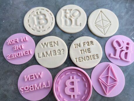 Cryptocurrency Cookie Cutter and Fondant Embosser Set, Bitcoin, Ethereum, HODL, Crypto, Digital Currency